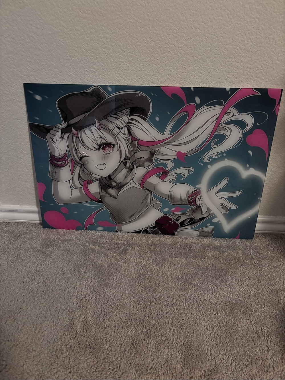 Anime Girl Heart Wall Art Print in Pink and Teal